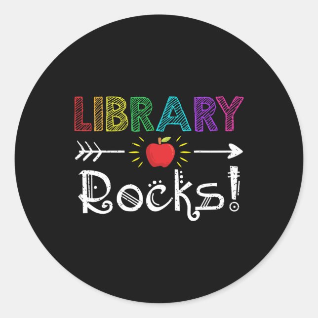 Library Rocks Teacher Student Fun Back To School G Classic Round Sticker (Front)