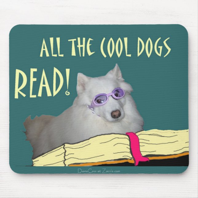 Library - Samoyed - Cool Dogs Read Literacy Mouse Mat (Front)