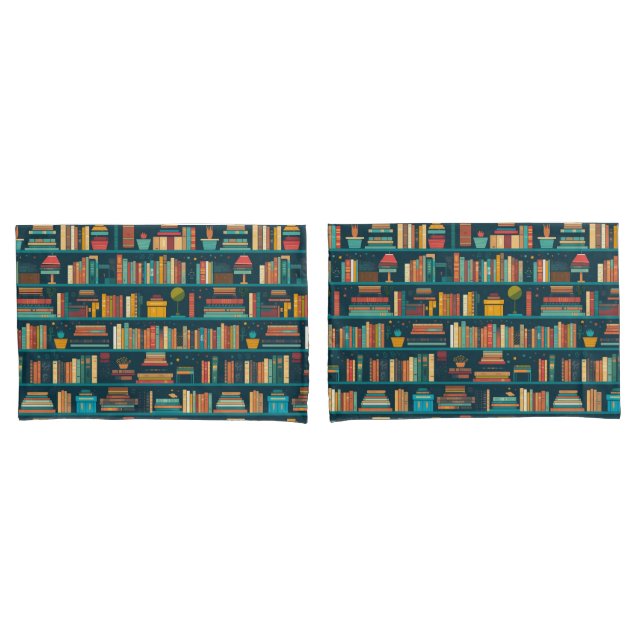 Library Shelves Reader Books Lover Pattern Pillowcase (Front-Set)