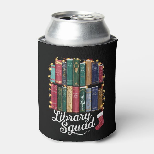 Library Squad Christmas Book Lovers Team Reading  Can Cooler (Can Front)
