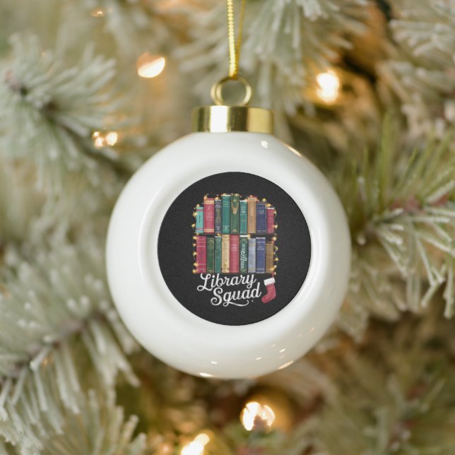 Library Squad Christmas Book Lovers Team Reading  Ceramic Ball Christmas Ornament (Tree)