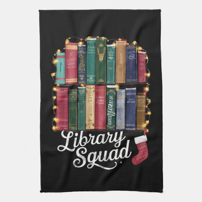 Library Squad Christmas Book Lovers Team Reading  Tea Towel (Vertical)