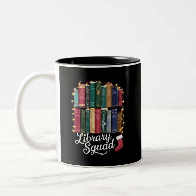 Library Squad Christmas Book Lovers Team Reading  Two-Tone Coffee Mug (Left)
