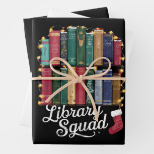 Library Squad Christmas Book Lovers Team Reading  Wrapping Paper Sheet