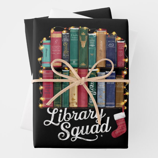 Library Squad Christmas Book Lovers Team Reading  Wrapping Paper Sheet (In situ)