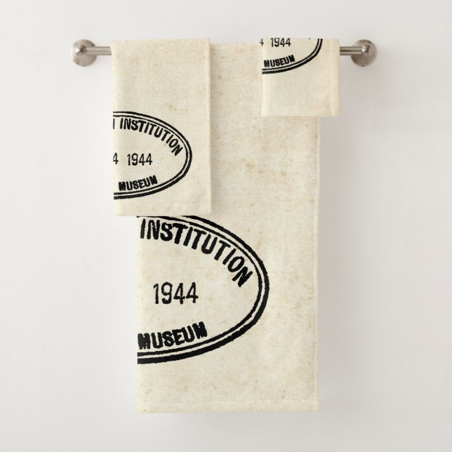 Library Stamp Smithsonian Institution 1944 Bath Towel Set (Insitu)