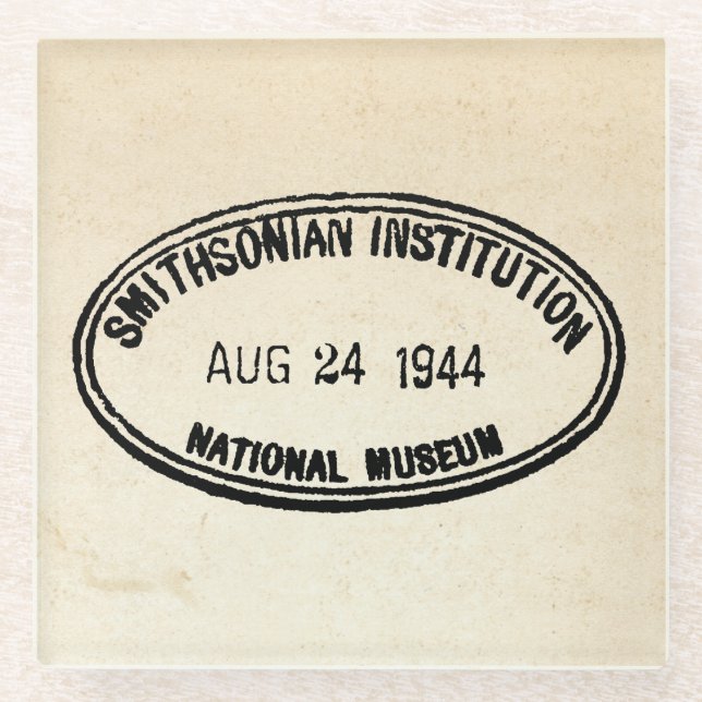 Library Stamp Smithsonian Institution 1944 Glass Coaster (Front)