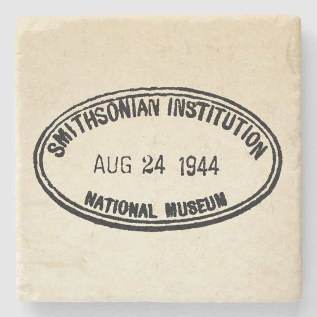 Library Stamp Smithsonian Institution 1944 Stone Coaster (Front)