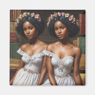 Library Twin Sisters Melanin Gemini  Magnet