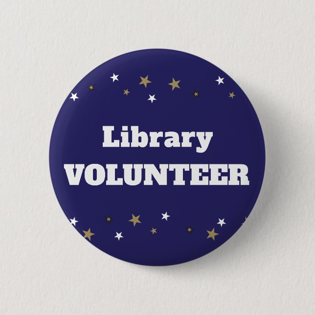 Library Volunteer with Stars Identification 6 Cm Round Badge (Front)