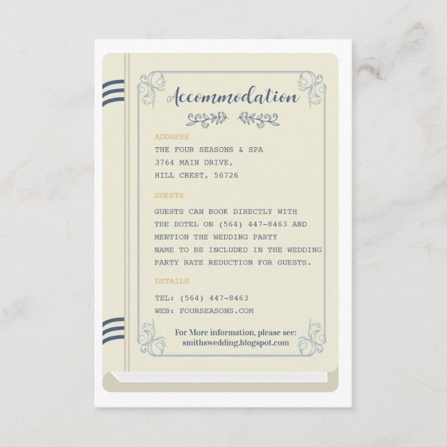 Library Wedding Accommodation Books Love Story Enclosure Card (Front)