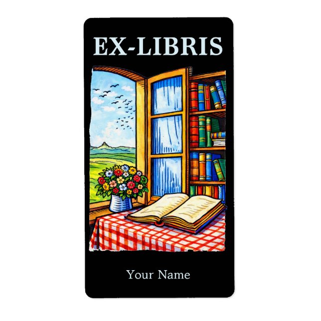 Library Window Color Bookplate Ex Libris Template (Front)