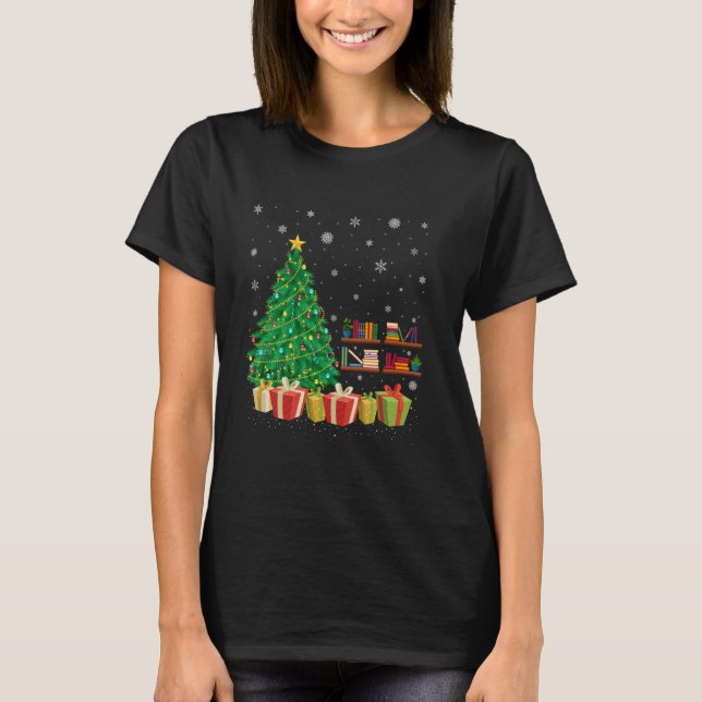 Library Xmas Tree Lighting Santa Hat Library Chris T-Shirt (Front)