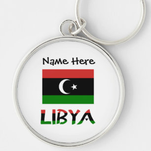 Libya and Libyan Flag with Your Name Key Ring