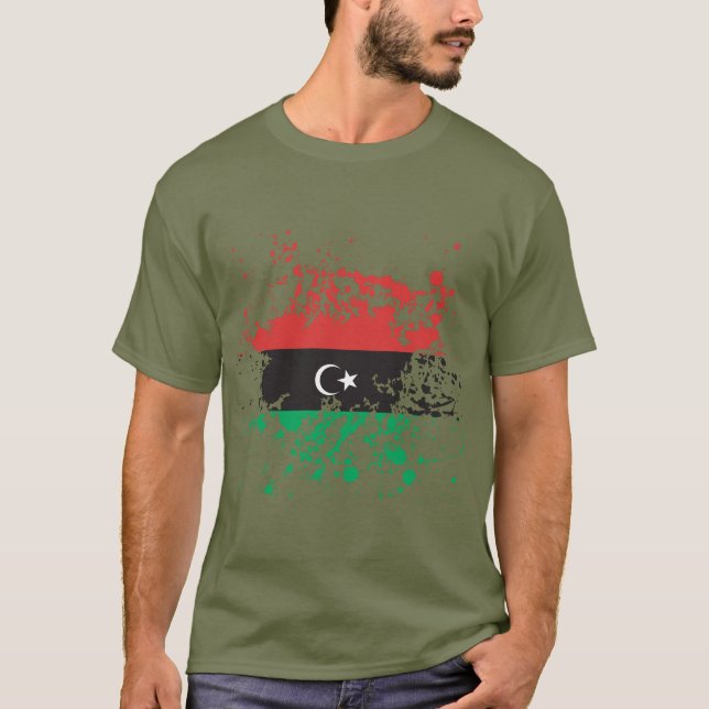 Libya Flag Ink Splatter T-Shirt (Front)