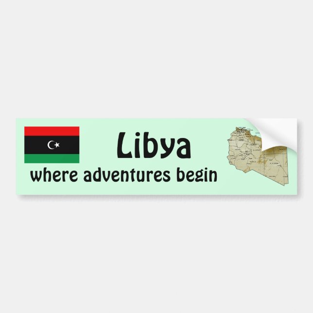 Libya Flag + Map Bumper Sticker (Front)