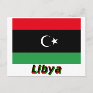 Libya Flag with Name Postcard