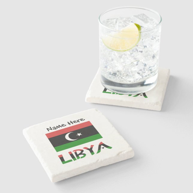 Libya Libyan Flag Black Personalisation  Stone Coaster (Side)
