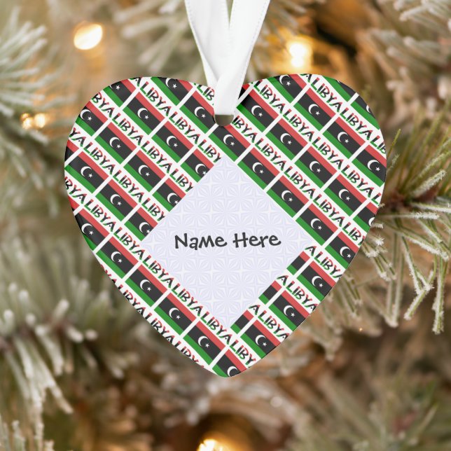 Libya Libyan Flag Tiled Black Personalisation  Ornament (Tree)
