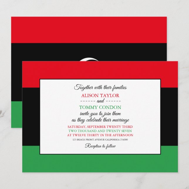 Libyan Flag, Flag of Libya Wedding Invitation (Front/Back)
