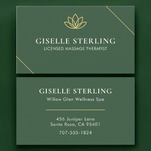 License Massage Therapist Green Gold Business Card
