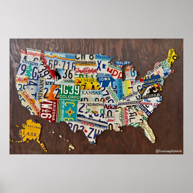 License Plate Map large wall poster (Front)