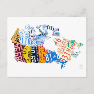 License Plate Map of Canada on White Postcard