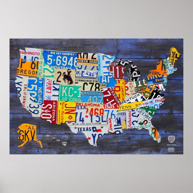 License Plate Map of the United States Blue Ed. 13 Poster (Front)