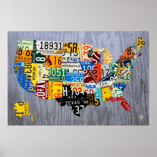 License Plate Map of the USA - Muscle Car Edition Poster
