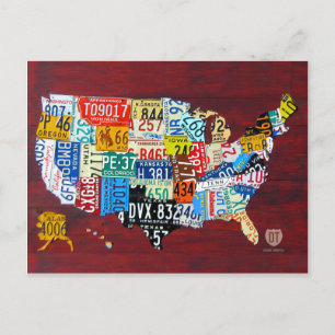 License Plate Map of the USA Postcard