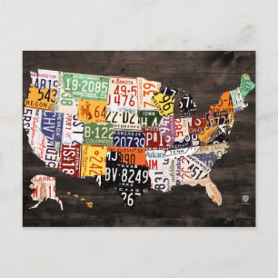 License Plate Map of the USA Warm Colours Edition Postcard