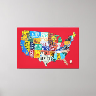 License Plate Map of the USA Wrapped Canvas 48x32