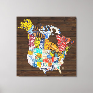 License Plate of North America - Canada and USA Canvas Print