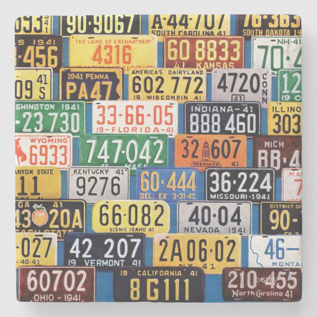 License Plates by H. Wilson Smith Stone Coaster (Front)