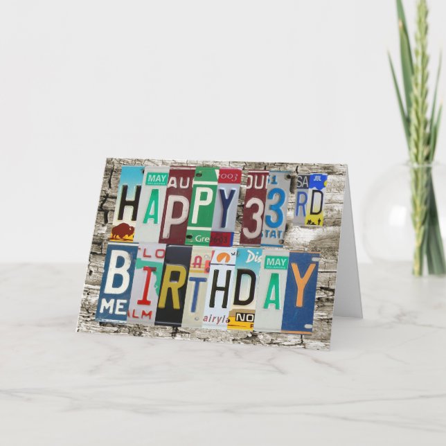 License Plates Happy 33rd Birthday Card (Front)
