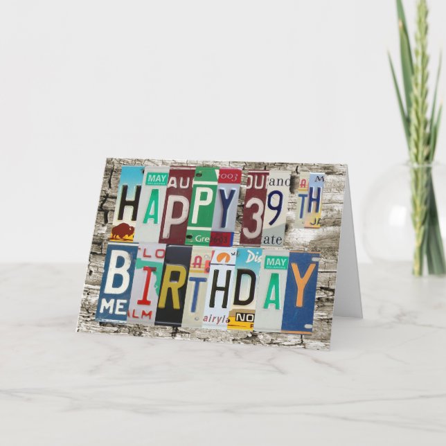 License Plates Happy 39th Birthday Card (Front)