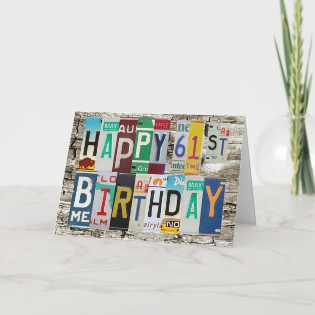 License Plates Happy 61st Birthday Card (Front)