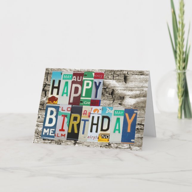 License Plates Happy Birthday Card (Front)