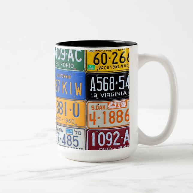 License Plates of USA - Colourful American History Two-Tone Coffee Mug (Right)
