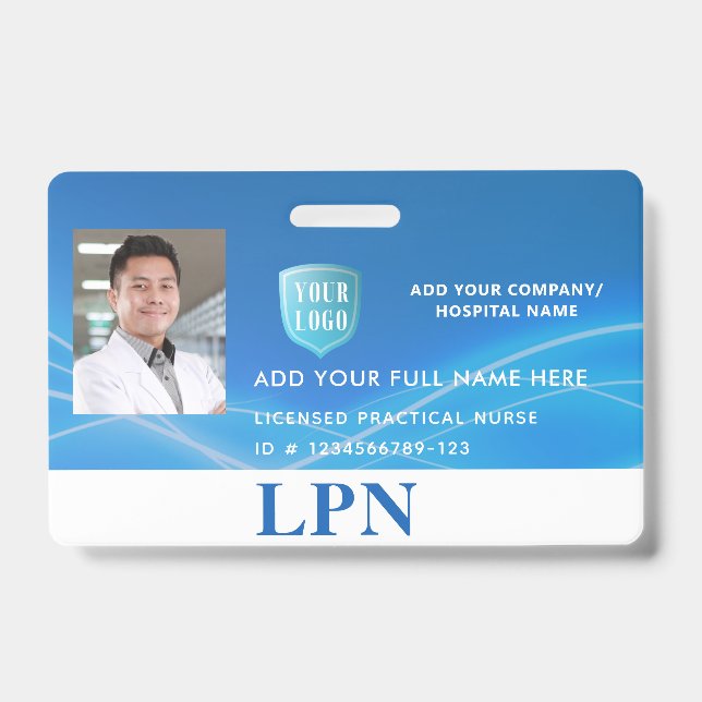 License Practical Nurse,LPN Photo ID with Logo Badge (Front)