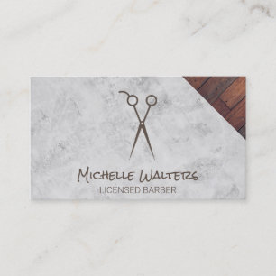 Licensed Barber Shears Marble & Wood Business Card