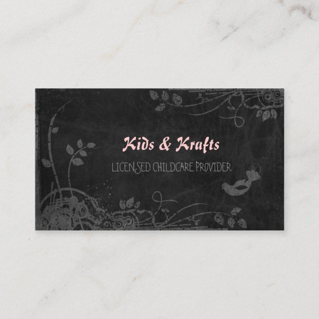 Licensed Childcare Provider Cute Floral Blackboard Business Card (Front)