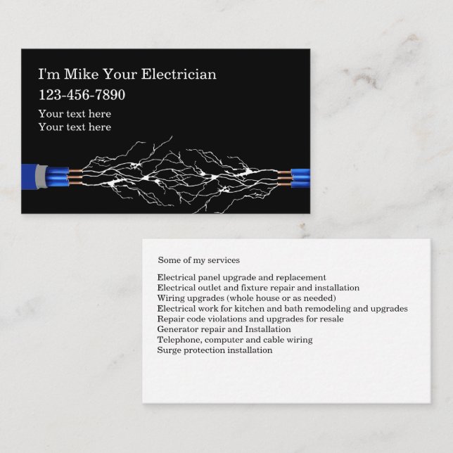 Licensed Electrician Services  Business Card (Front/Back)