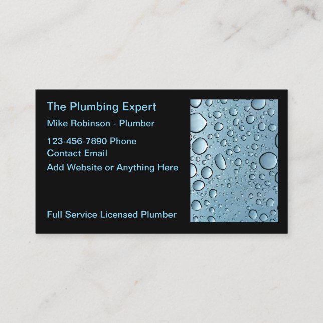 Licensed Plumber Service Water Drops Business Card (Front)