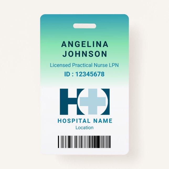 Licensed Practical Nurse LNP Blue Green Name ID ID Badge (Front)