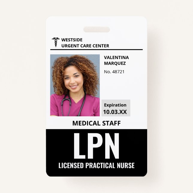 Licensed Practical Nurse LPN ID Photo Badge ID Badge (Front)