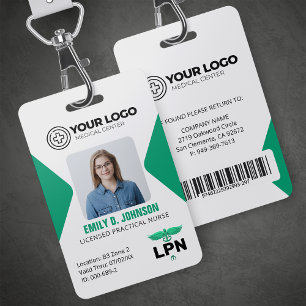 Licensed Practical Nurse LPN Logo Photo & Barcode ID Badge