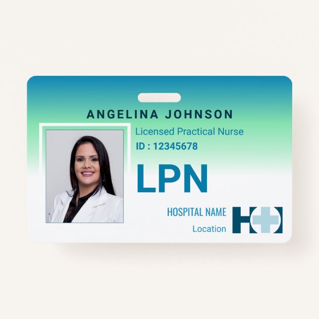 Licensed Practical Nurse LPN Modern Blue Photo ID ID Badge (Front)