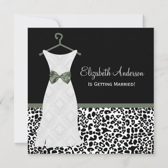 Lichen Green Gown Leopard PrintBridal Shower Invitation (Front)