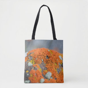Lichen orange moss stone grey tote bag